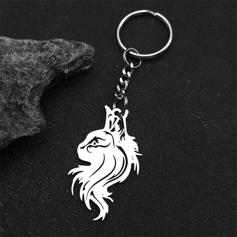 2025 트렌디 한 늑대 머리 여성을위한 동물 키 체인 남성 스테인레스 스틸 골드 실버 컬러 남성 가방 열쇠 고리 쥬얼리 선물