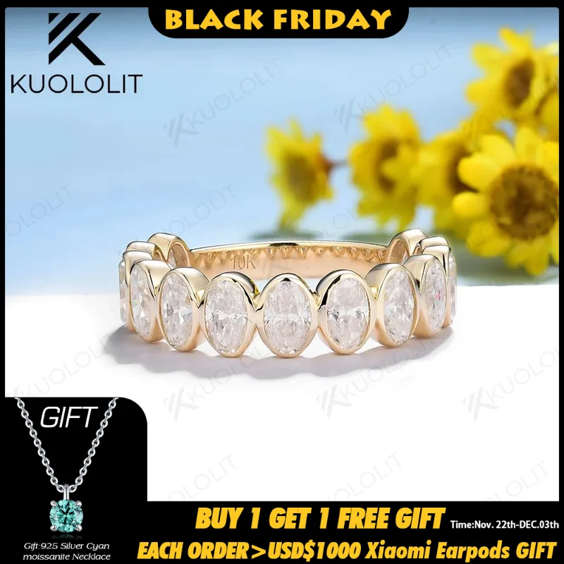 Kuololit 4CTW Moissanite Band Rings for Women Men Solid 14K 10K 925 Sliver Oval Cut White Gold for Anniversary Wedding Party New