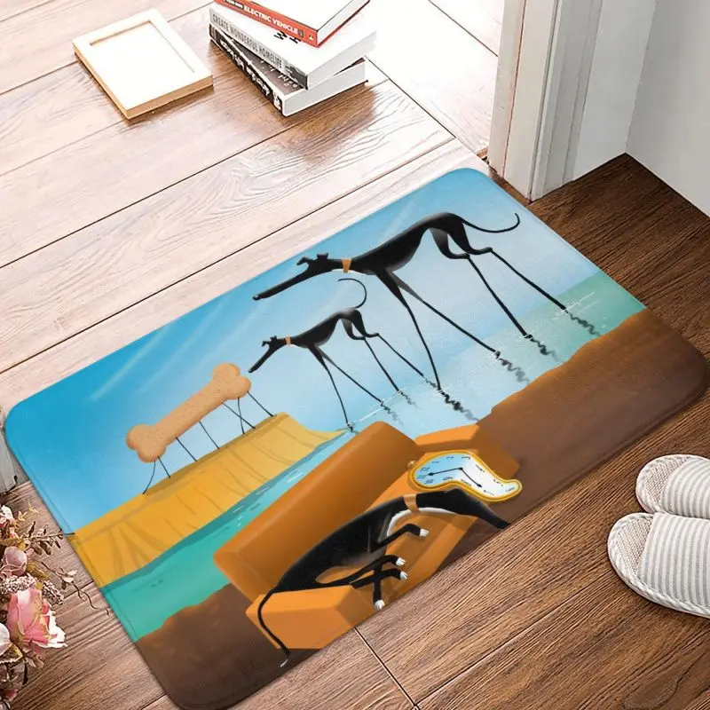 Salvador Dali Greyhound Lurcher Front Door Mat Indoor Quick Dry Whippet Sighthound Dog Art Doormat Garden Entrance Rug Carpet