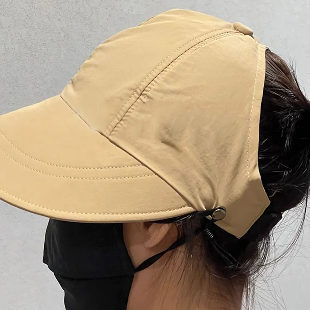 Summer Adjustable Wide Brim Sun Hats Women Bucket Hats Outdoor Beach Sun Visors Ponytail Fisherman Caps Quick-dry Baseball Caps