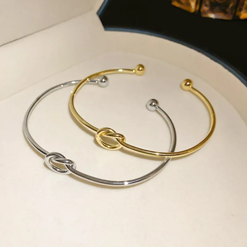 Plated Knotted Opening Bangles for Women Minimalist Fashion Metal Hollow Cuff Bracelet Charm Punk Bangle Party Hand Jewelry image 2