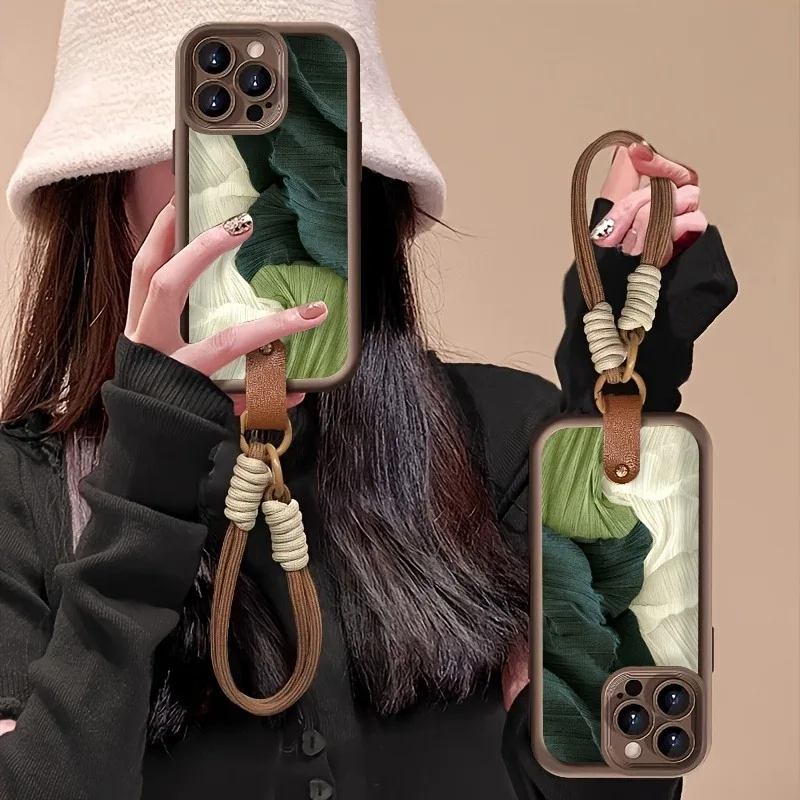 Ölgemälde-Design Handyhülle mit Lanyard-Riemen für iPhone 14 15 16 17 ProMax 15 14 Pro Plus Stoßfeste Matte Silikonhülle – Detail 4