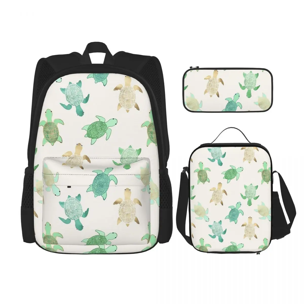 

Gilded Jade & Mint Turtles Backpacks Bookbag Students School Bags Cartoon Kids Rucksack Lunch Bag Pen Bag Three-Piece Set