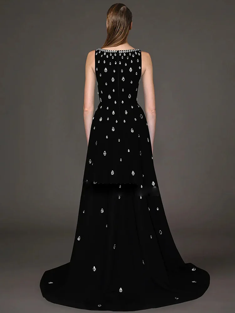 HIGH STREET Newest Fashion 2026 Designer Party Vestido Women\'s Diamonds Beading Sleeveless Tank Long Dress