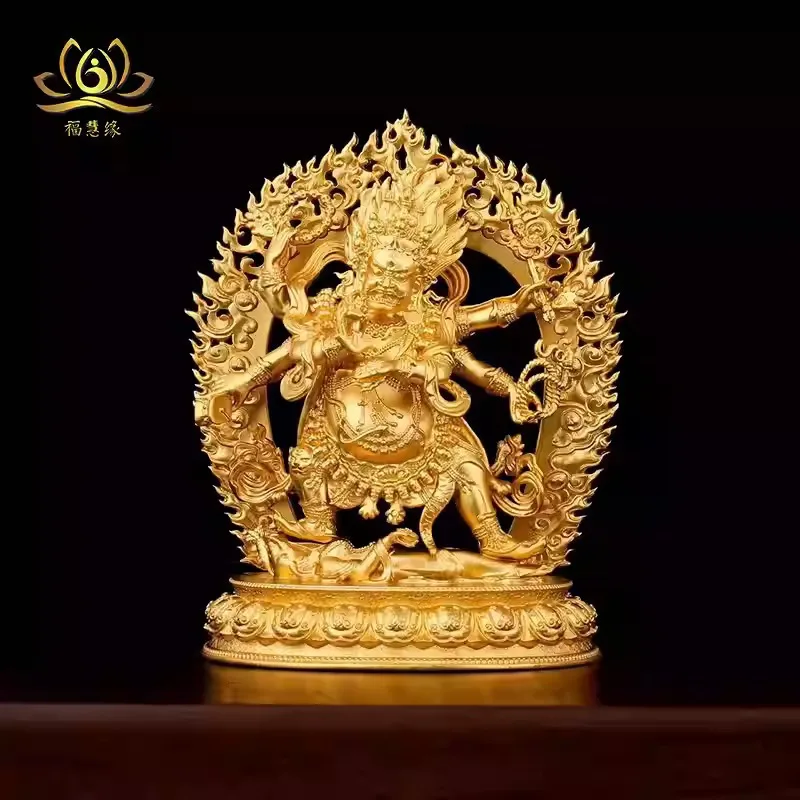 Tibetan Pure Copper Six-Armed Mahakala 3inch Home Decor Black God of Wealth Ornament