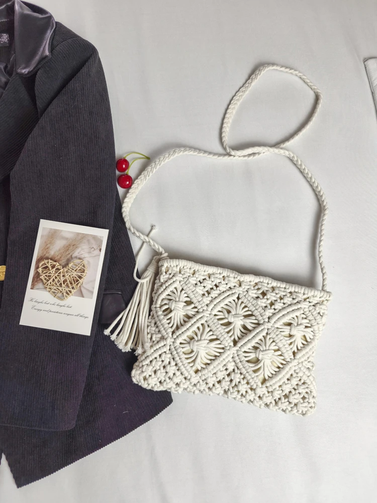 

Культурная тканая сумка через плечо, пляжная маленькая квадратная сумка для женщин, художественная национальная тенденция, лето 2025