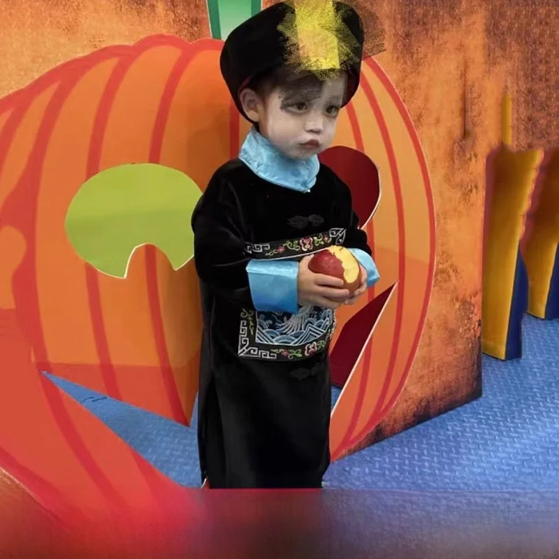 

loween Zombie Children's Costume Boys' Cosplay Outfit Funny Qing Dynas Official Ghost Clothes Full Set Performance Clothes