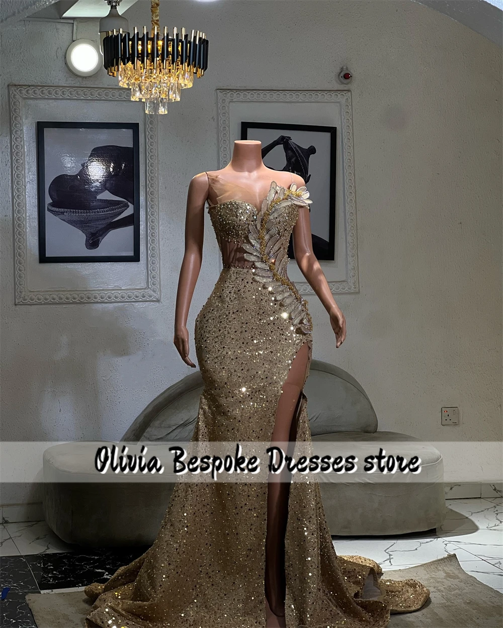 Robe de Rhfendue de perles dorées personnalisées pour les événements spéciaux, robe de cocktail de luxe, robe de sirène chic pour fille noire, anniversaire, 2024