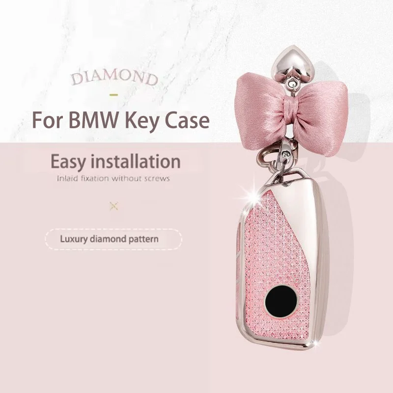 Luxury Diamond Pattern TPU for BMW X1 U11 X7 G07 XM G09 I7 7 Series G70 LCI IX I20 U06 G81 M3 2023  Remote Car Key Case Cover