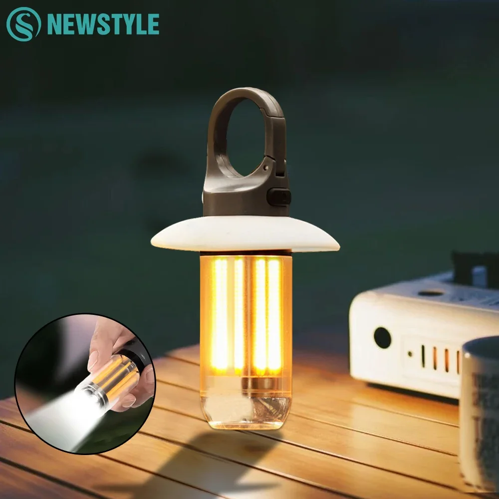 

LED Rechargeable Flashlight Camping Lantern 5 Modes Super Bright Portable Hanging Tent Lamp Waterproof Hiking Fishing Outdoor