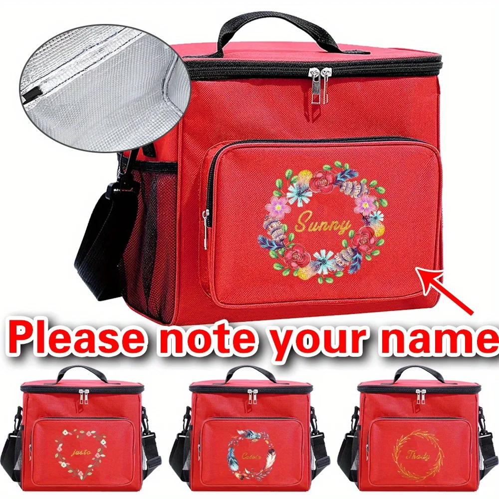 

Customizable Name Red Lunch Bag Insulated Handbag Multifunctional Picnic Lunch Box Waterproof Suitable for Travel and Camping