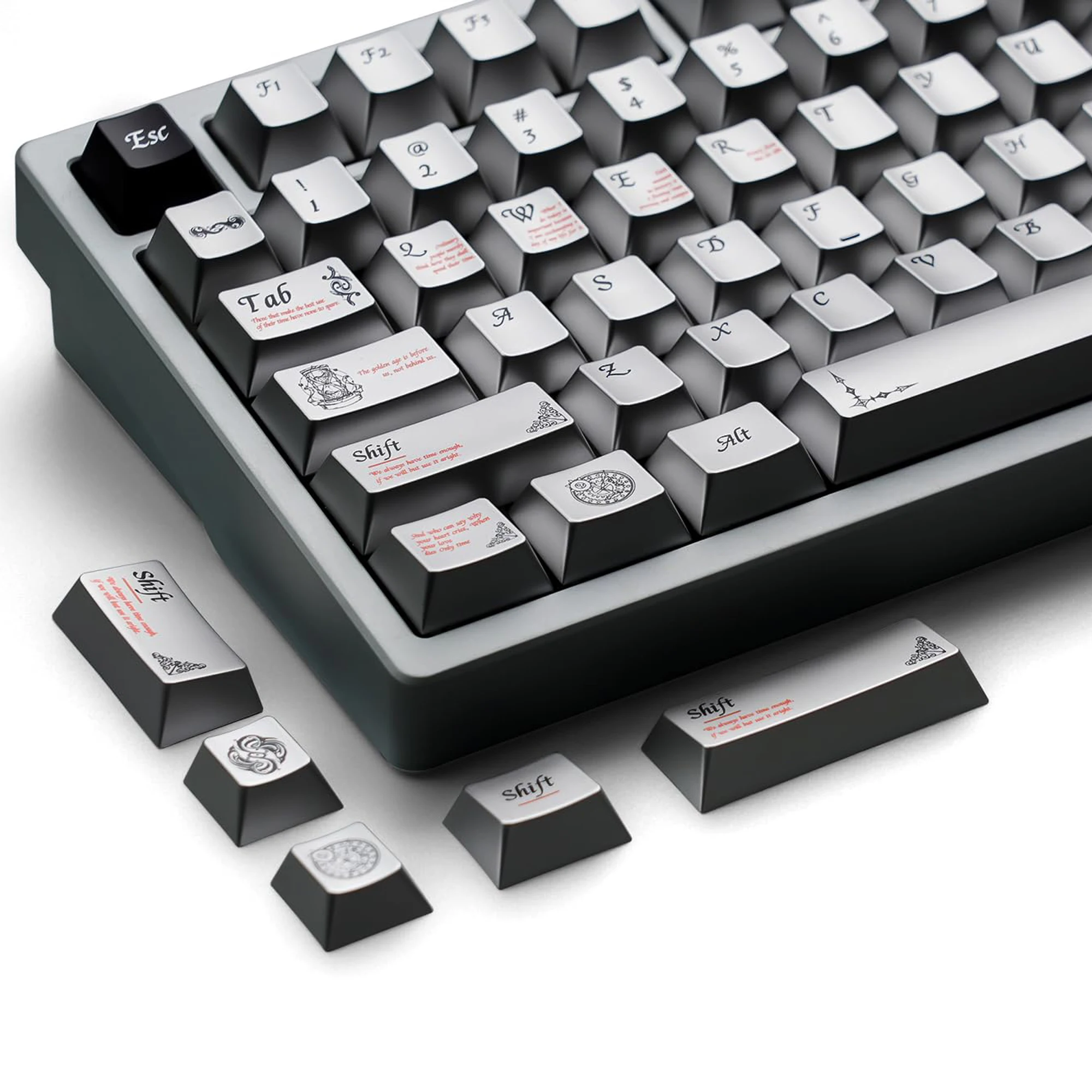 

112 Keys Space Gray Metal Textured Retro Dye Sub PBT Keycaps Mechanical Gaming Keyboard Keycap Cherry Profile Double Shot Keycap