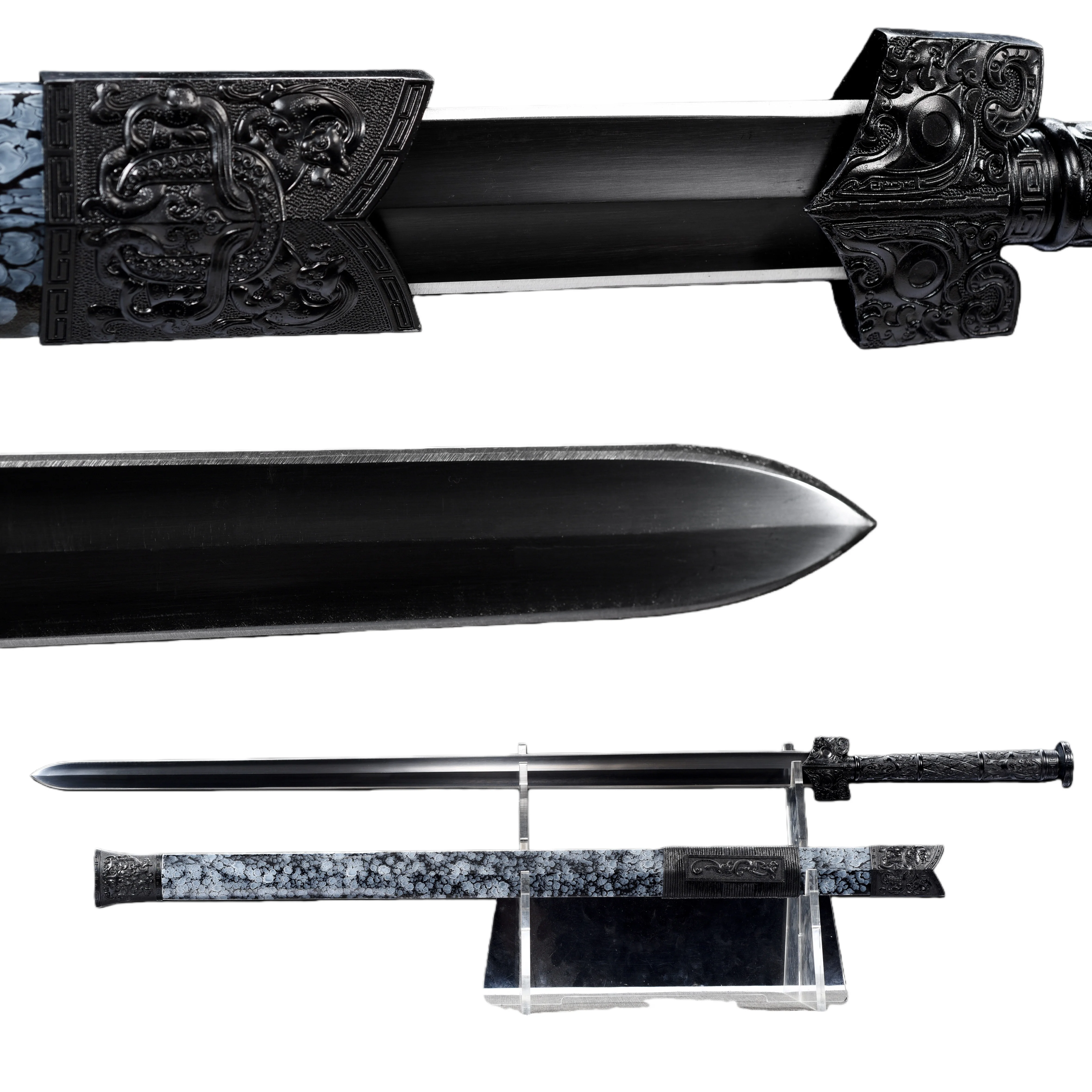 

Chinese Black Magic Samurai Sword, katana high carbon steel sharp blade,double tile surface blood slot,unique gift for medieval