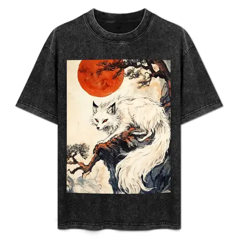 일본 Kitsune Fox Spirit Art 05 티셔츠 재미 있은 선물 애니메이션 셔츠 반팔 티셔츠 mens Tall T Shirts