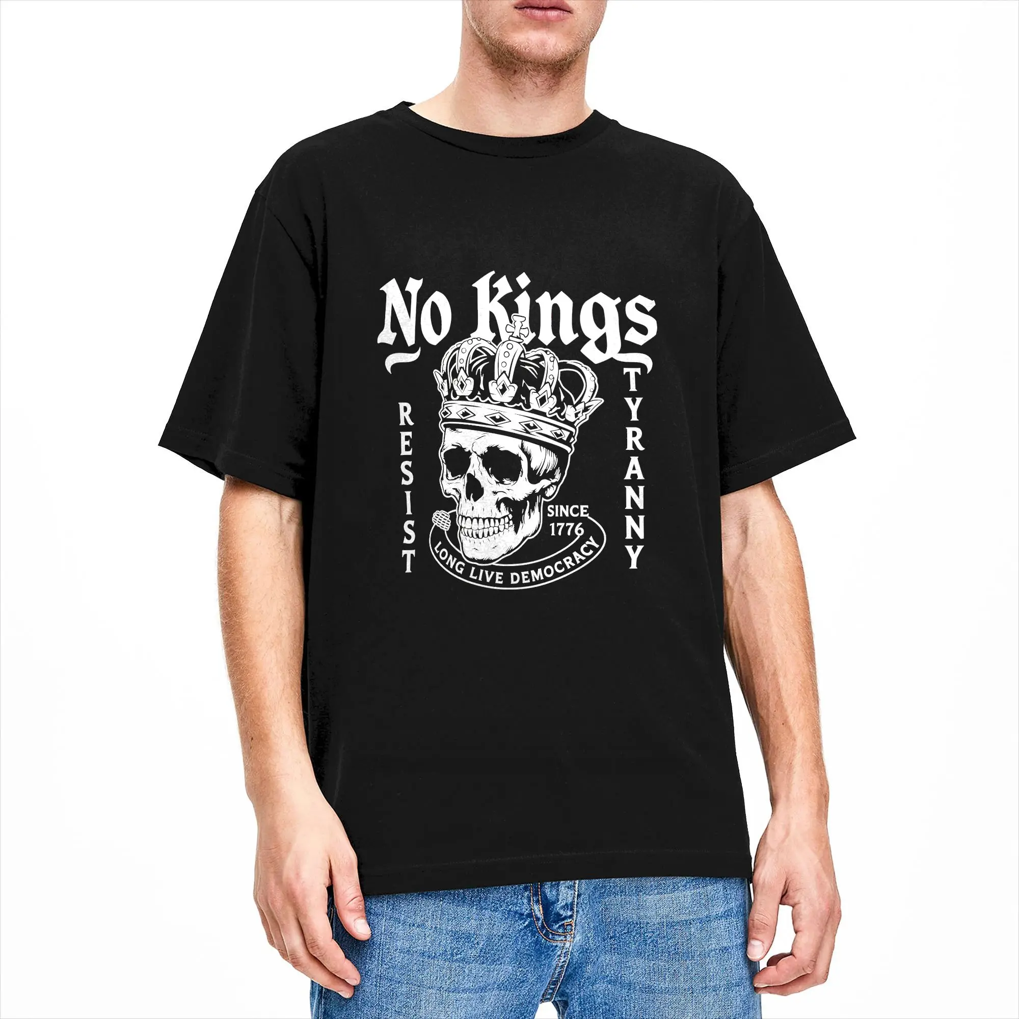 No Kings T-Shirt für Herren, 100 % Baumwolle, lässige Kurzarm-T-Shirts mit O-Ausschnitt, T-Shirt in Übergröße
