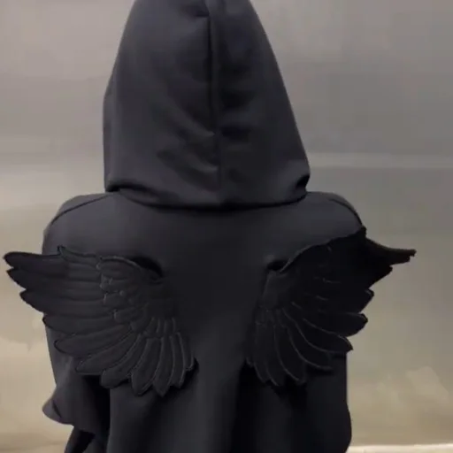 GC Women Grey Angel Wing Embroidered Hoodie Cute Kawaii Pullover Sweatshirt Wing Decoration Back Y2K Street Loose Pullover