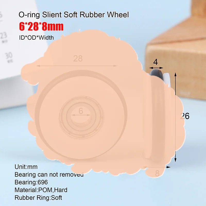 6*28*8mm Buna-N Rubber O Rubber Ring Silent Elastic Wheel 696 Bearing Roller Mute Elasticity Roller Pulley
