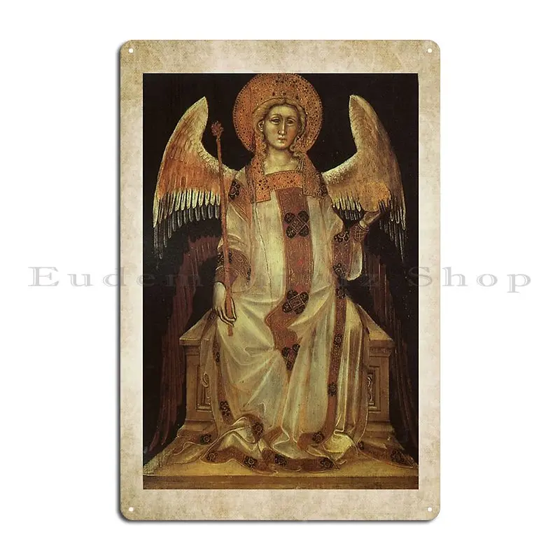 Angel Seated Holding Orb And Sceptre In White And Terra Colours Metal Plaque Poster Club Classic Designing Tin Sign Poster