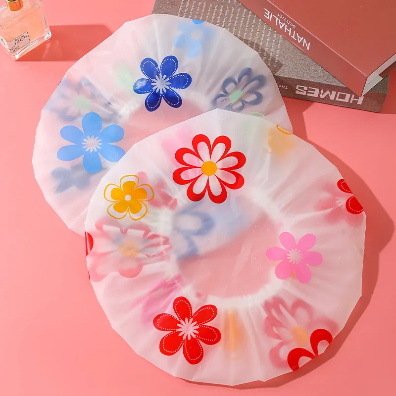 

1pc Random Color Waterproof Shower Cap Home Thickened Elastic Showers Cap Printed Shower Cap Ladies Spa Bath Shower Accessories