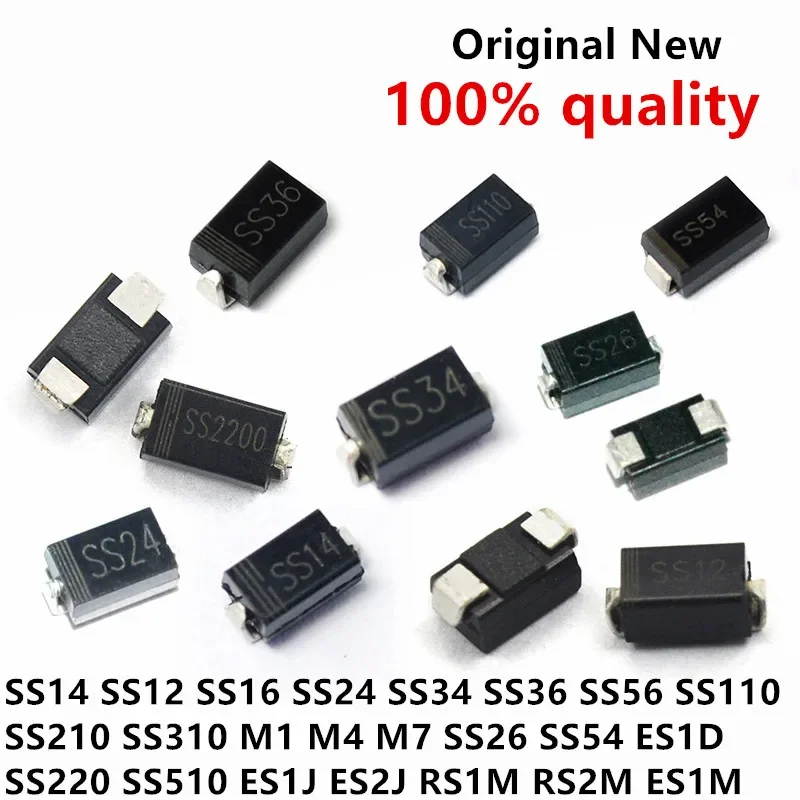 100Pcs SMA 1N5819 Do-214Ac SS14 SS12 SS16 SS24 SS34 SS36 SS56 SS110 SS210 SS310 M1 M4 M7 SS54 SS26 RS1M US1M ES1J ES1D RS2M ES1M