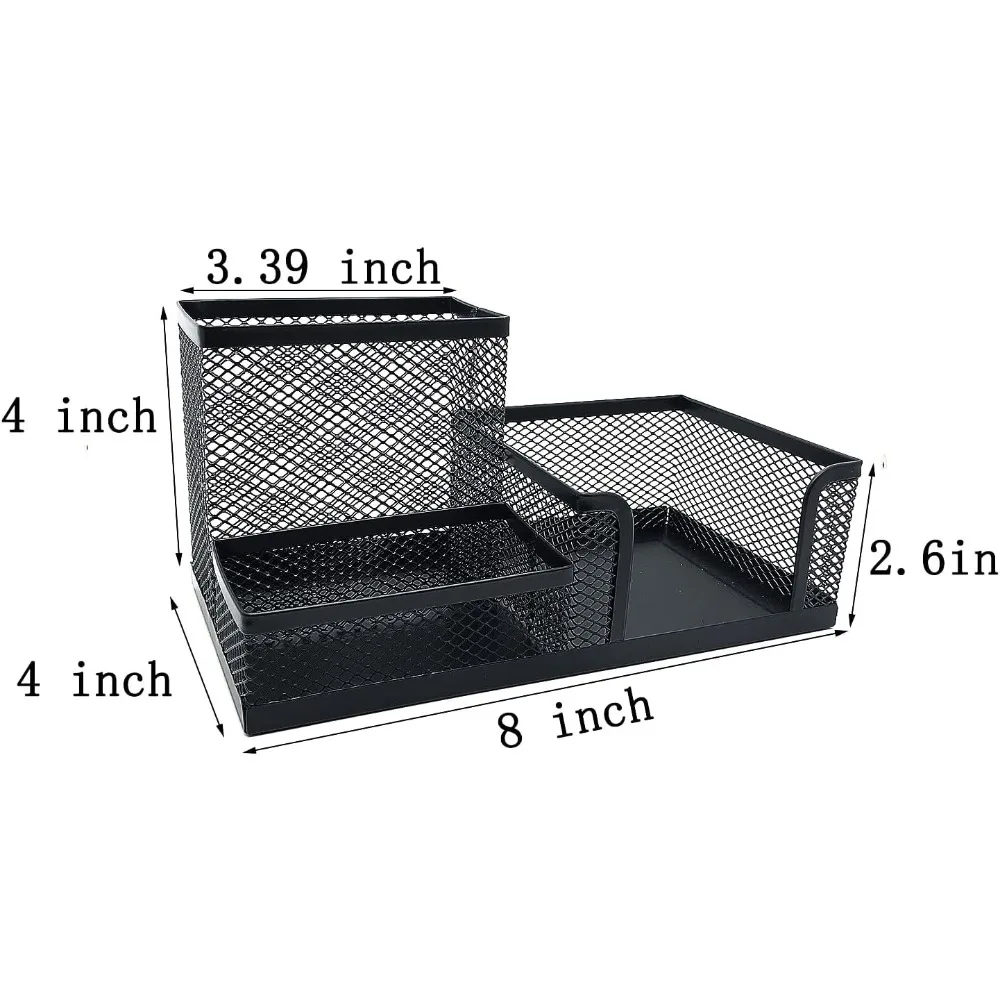 منظم مكتب شبكي، منظم سطح المكتب، علبة مستلزمات مكتبية معدنية مع حامل قلم رصاص وسلال تخزين لملحقات المكتب، 3