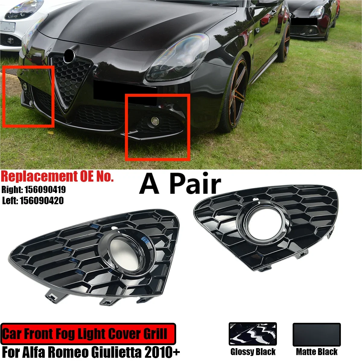 

Front Bumper Fog Light Lamp Cover Grille Grill For Alfa Romeo Giulietta 2010+ Glossy Black Matte Black 156090420 156090419 2 PCS