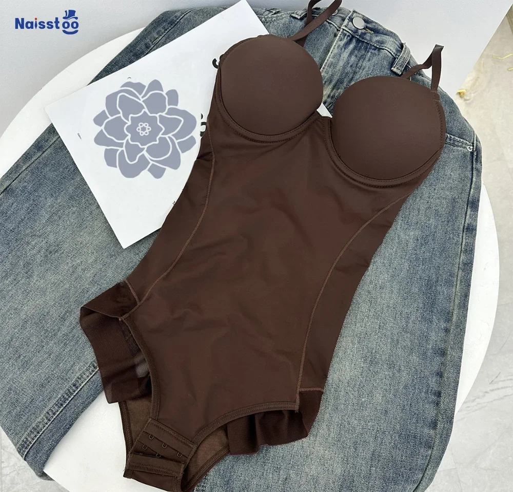 

Women Shapewear Solid Color Silky Bodysuit for Tummy Control Seamless Body Shaper Thong Jumpsuit Bras