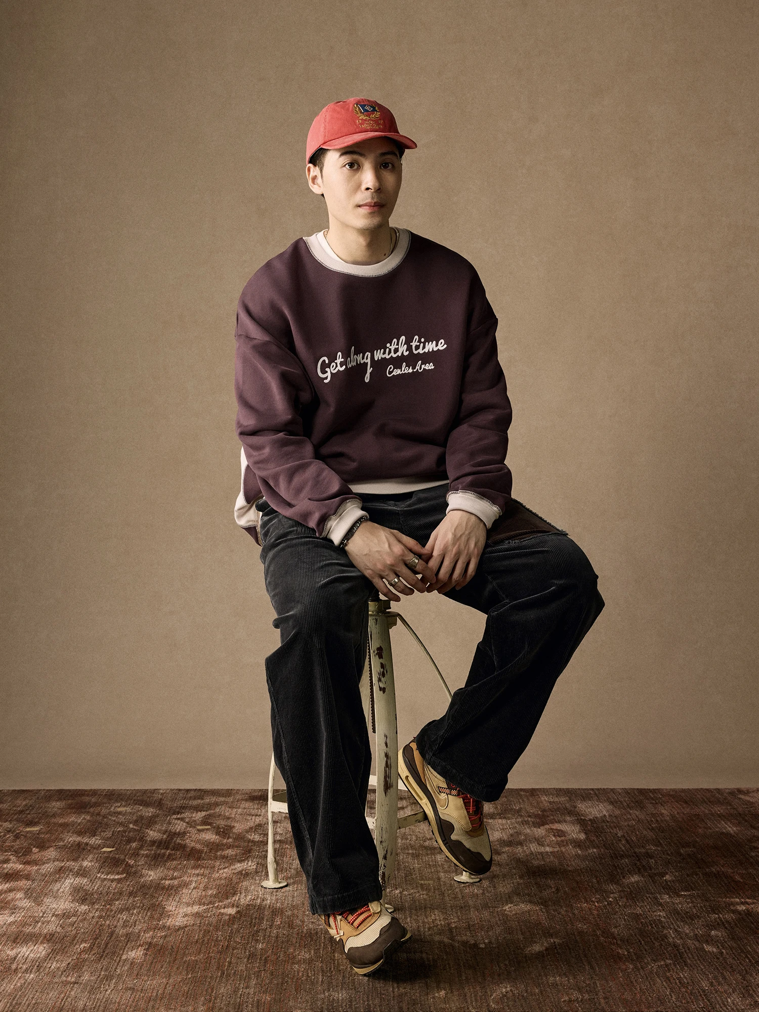 CENLES American Retro Color Block Hoodie Men Loose round Neck Embroidered Casual Autumn Leisure Youth Cotton Thickened Long S...