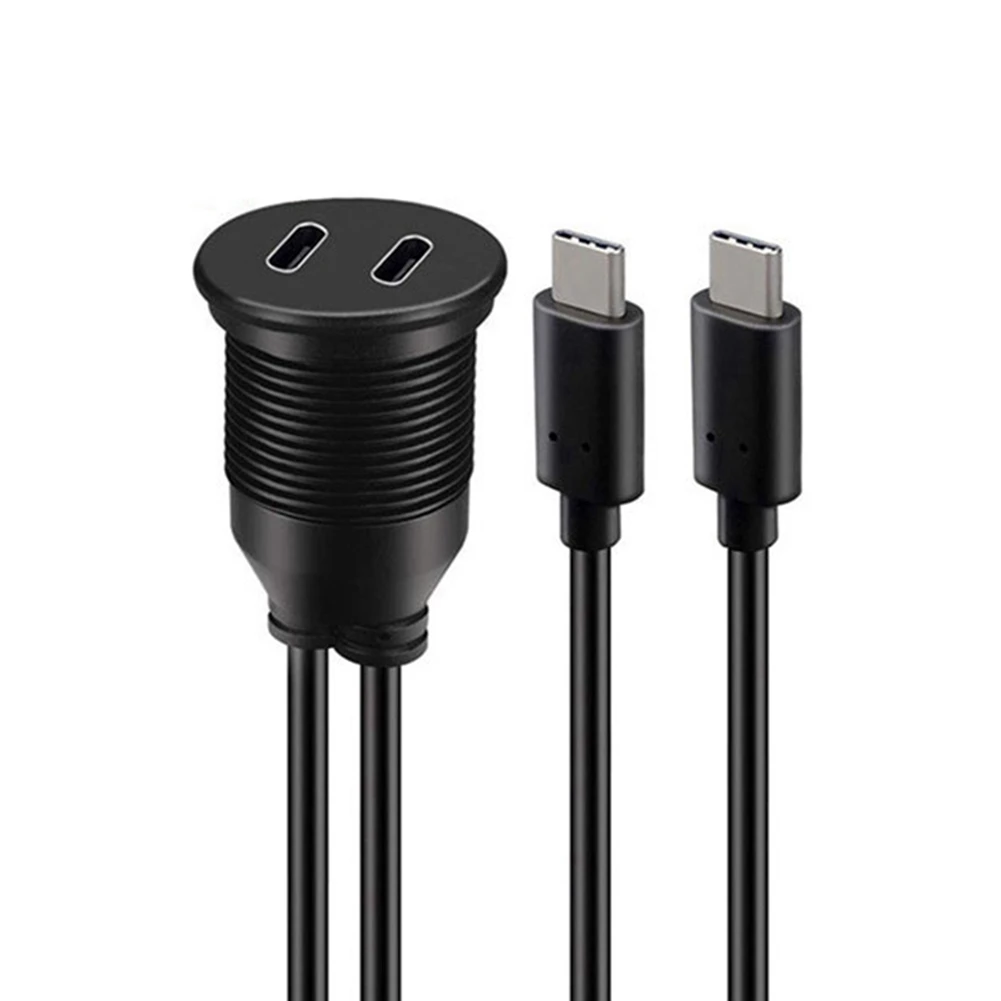 DTD1975-HOT-USB Type C Extension Cable 1M Male to Female Dual Port Waterproof Car Mount Flush Cable for Car Truck Boat USB3.1
