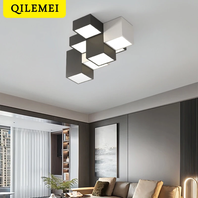 

Minimalist Ceiling Light Black White Combination For Living Room Office Apartment Geometric Ceiling Mounted Study Bedroom Lamps