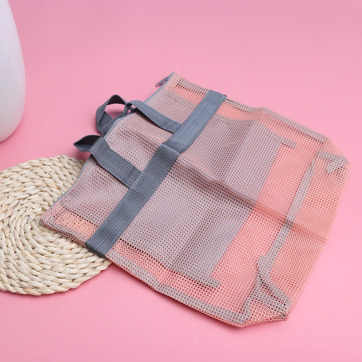Extra Large Mesh Tote Bag Thick Lightweight Nylon Beach Storage Pouch with Zippered Waterproof Pockets Women Essentials Washing
