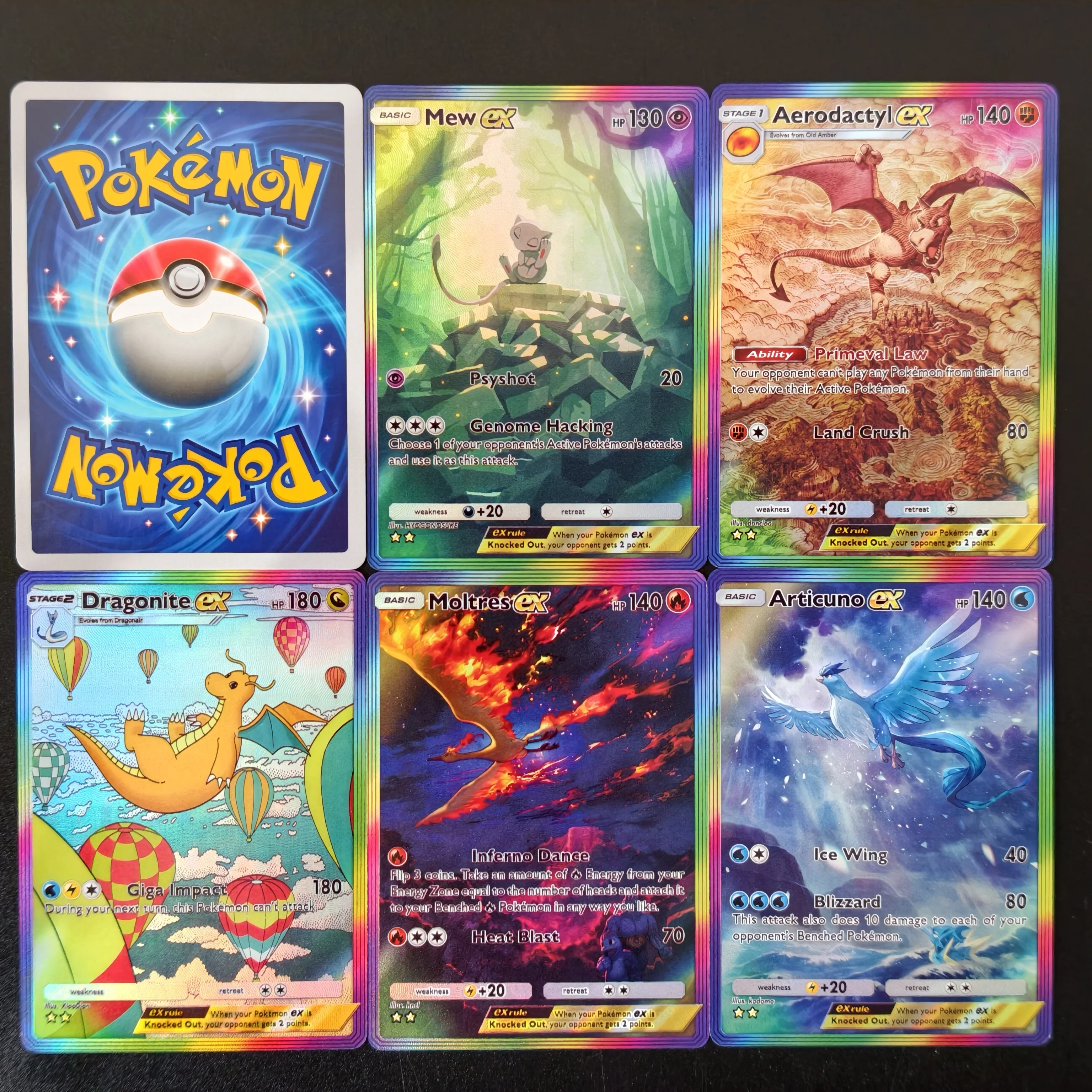 DIY/PKM TCG Pocket SAR Card English Mew EX Aerodactyl Dragonite Moltres Articuno Rainbow Textured Holo Collection Card