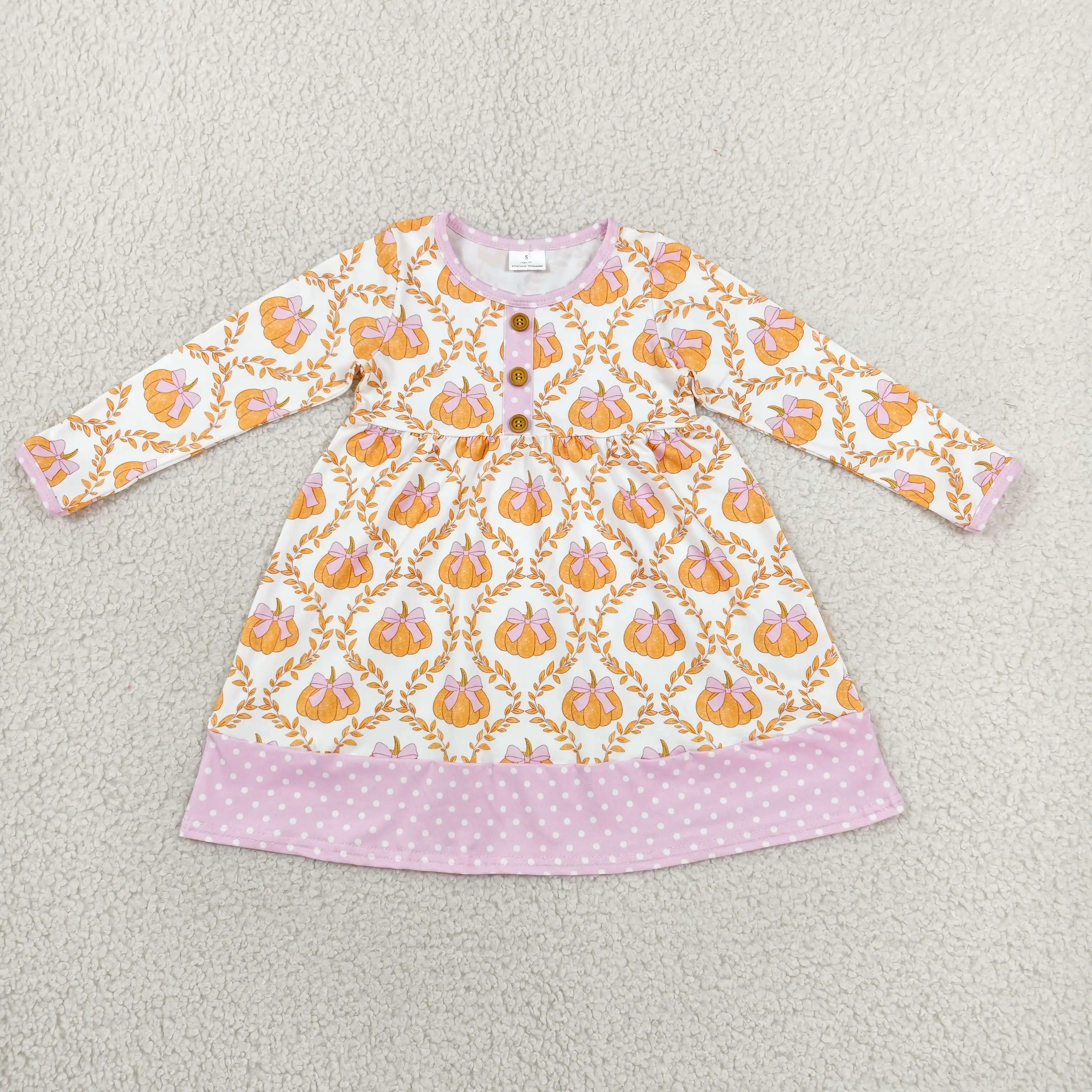 Wholesale Infant Toddler Thanksgiving Baby Kids Children Clothes Fall Clothing Girl Long Sleeve Pumpkins Bows Girls Autumn Dress