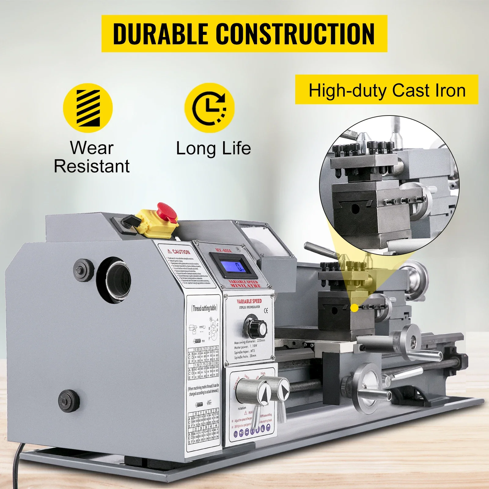 VEVOR Mini Metal Lathe Machine Variable Speed Large Swing Range Small Mechanical Lathe Tool For DIY Metal Working Turning