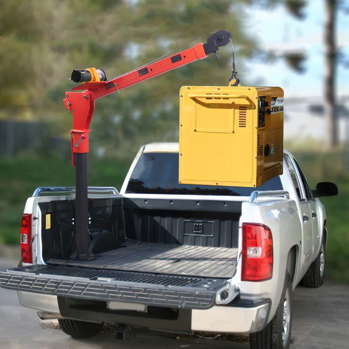 RUGCEL WINCH Nuova gru pieghevole montata su camion da 1100 libbre, con verricello elettrico 3500 libbre 12V, gru per camioncino in acciaio verniciato 360