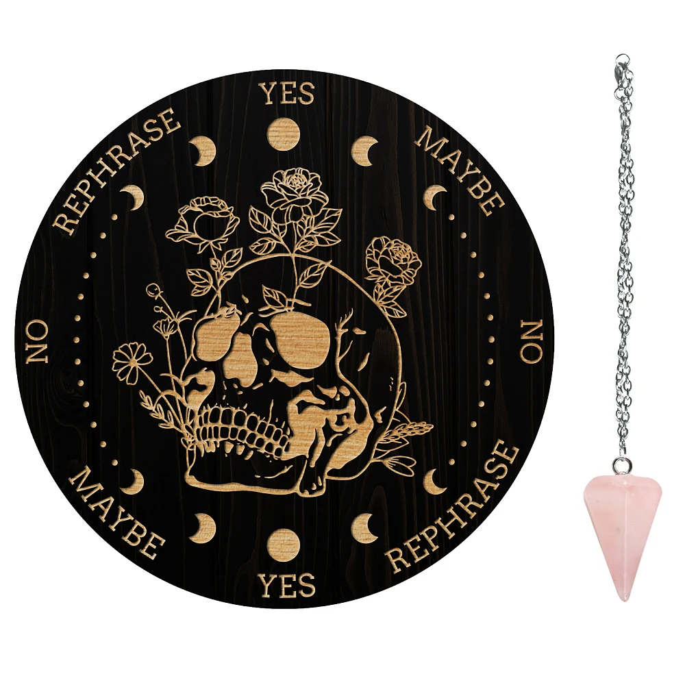 1Pc PVC Plastic Pendulum Board 1Pc 304 Stainless Steel Cable Chain Necklaces 1Pc Rose Quartz Stone Pendants for Supplies Rose
