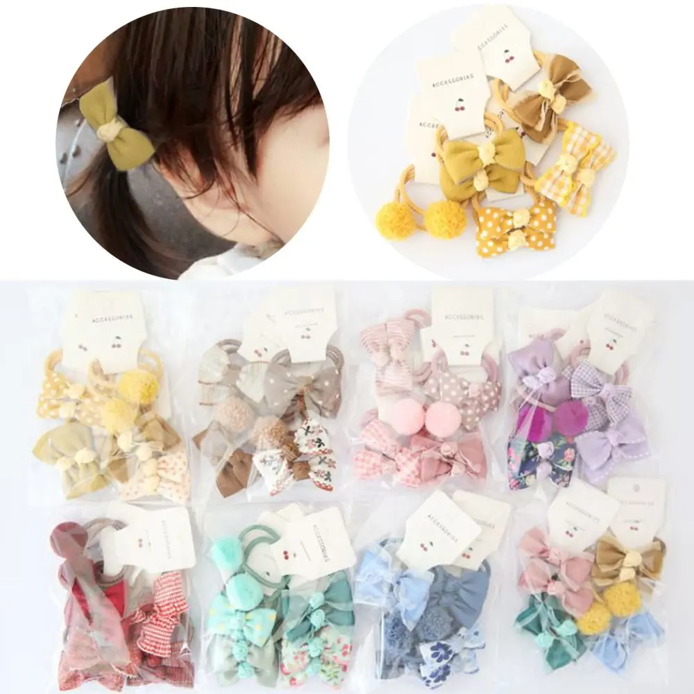 10pcs Luxury Small Plush Ball Accessories Elastic Rubber Band Hair Rope Hair Ties Bowknot Gum Flower Headdress