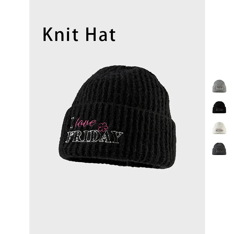 Minimalist Chunky Beanie LOVE Letter Winter Women Windproof Ear Flap Knit Hat Cozy Fold-Up Cuff Design Warm Stylish Best Gift