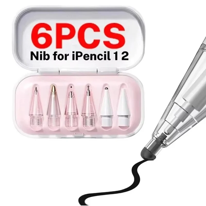 6Pcs Replaceable Pencil Tips For Apple Pencil 1st 2nd 3th Gen Touch Screen Stylus Pencil For iPad Pencil 1 2 3 Smooth Spare Nibs