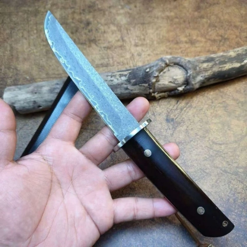 high hardness Damascus Blade Ebony Handles EDC Survival Tools Camping Knives with Wooden Sheath portable Pocket knife
