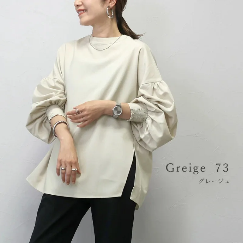 Summer And Autumn Niche Design Round Neck Loose Elegant Versatile Long Sleeve Split Shirt For Women