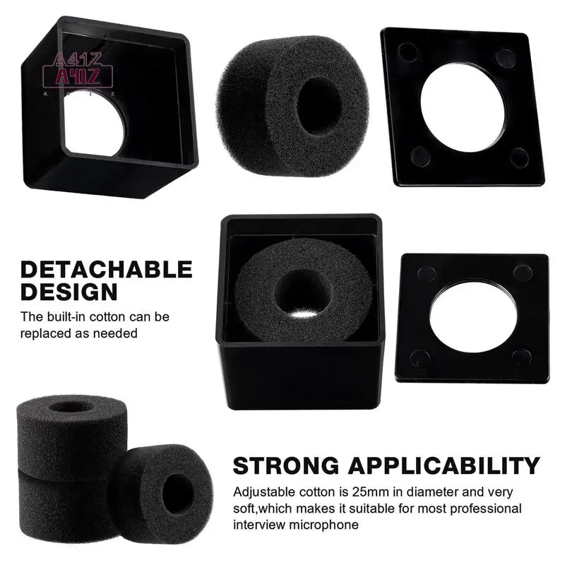 A41Z-10Pcs Microphone Markflag Mic Station-Cube Interview Box Stand Flags Shaped Holder Reporter Injection,Black