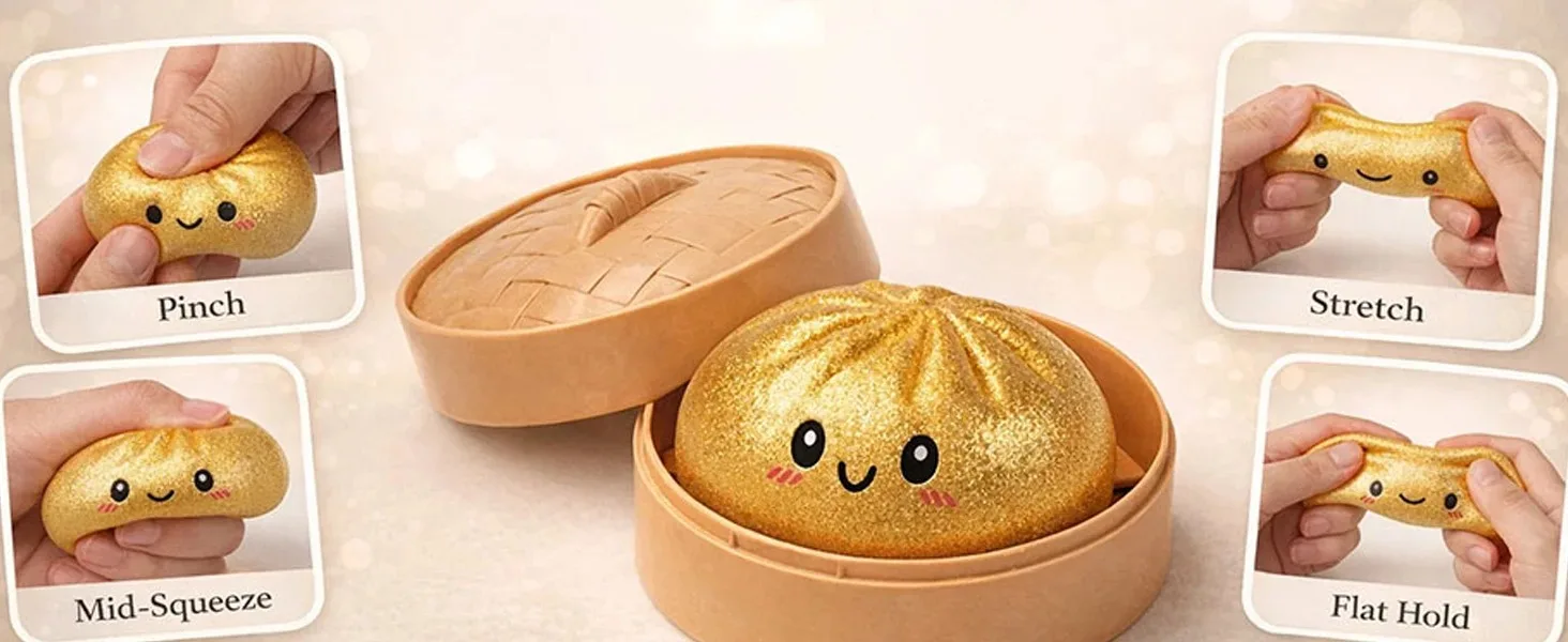 Glitter Dumpling Squeeze Box Soft Baozi Squeeze Toy For Role Play And Stress Relief With High Elasticity