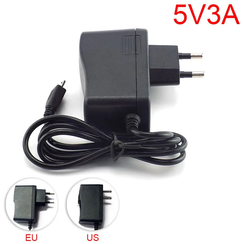 Micro USB AC to DC Power Adapter supply US EU Plug Iuput 100V - 240V Converter charger Output DC 5V 3A 3000mA for Raspberry Pi