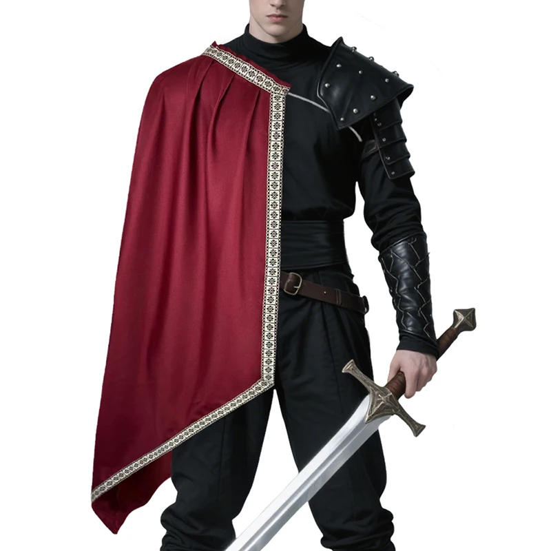 Capa de caballero Medieval, cuello con cordón de medio hombro, chal de guerrero renacentista, disfraces de Cosplay de gladiador samurái para Halloween para hombres