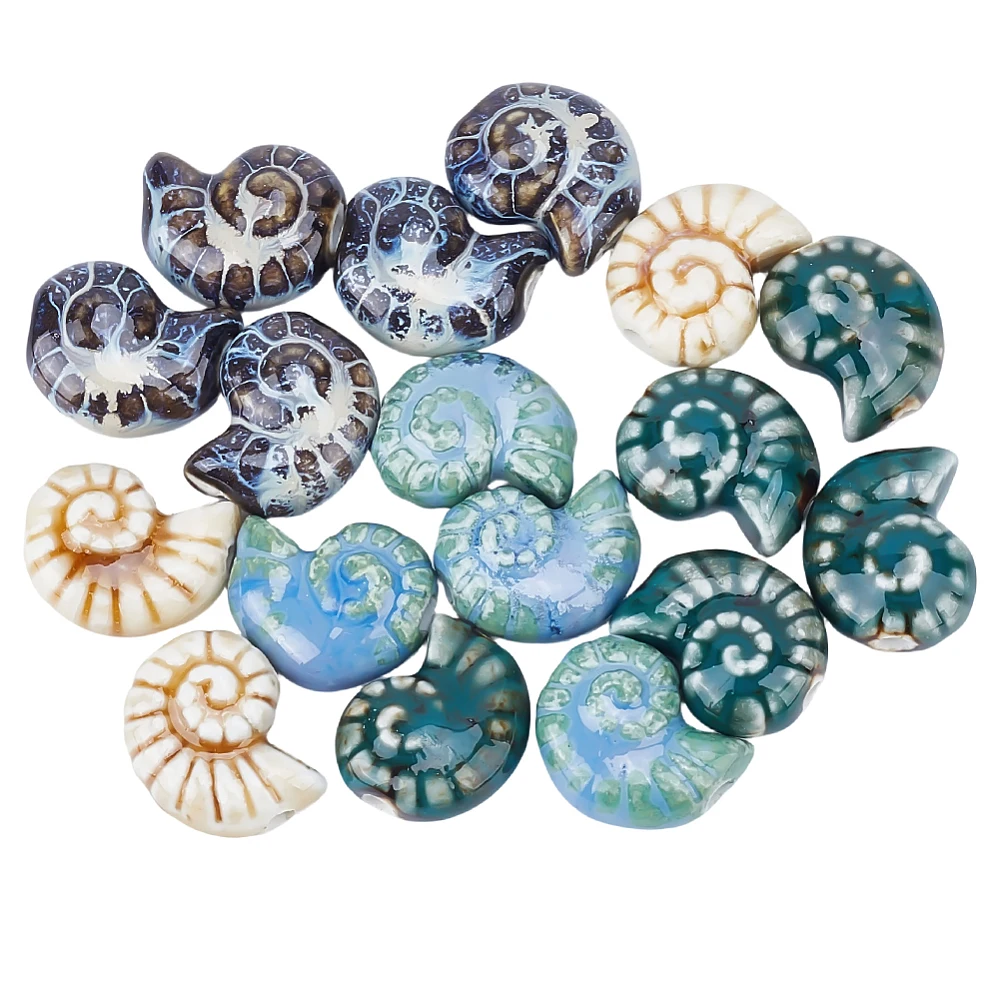 20PCS Seashell Ceramic Beads with Holes Snail Shell Ocean Mixed Color Summer Porcelain Animal Glazed Vintage Spacer Bead Bulk