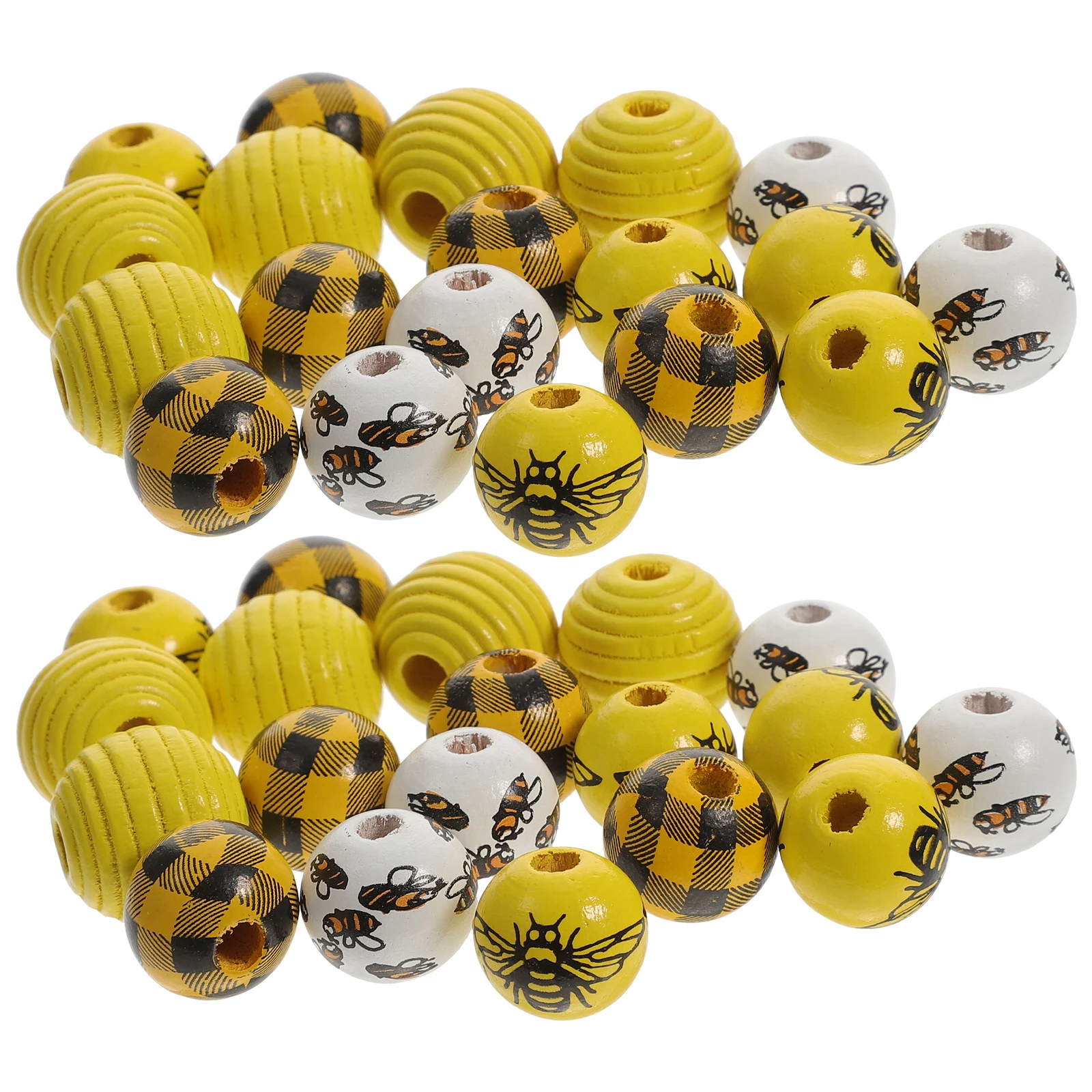 

120pcs 16mm Children's DIY Wood Bead Jewelry Round Loose Bee Wooden Yellow Striped Decorative Accessories Craft Supplies