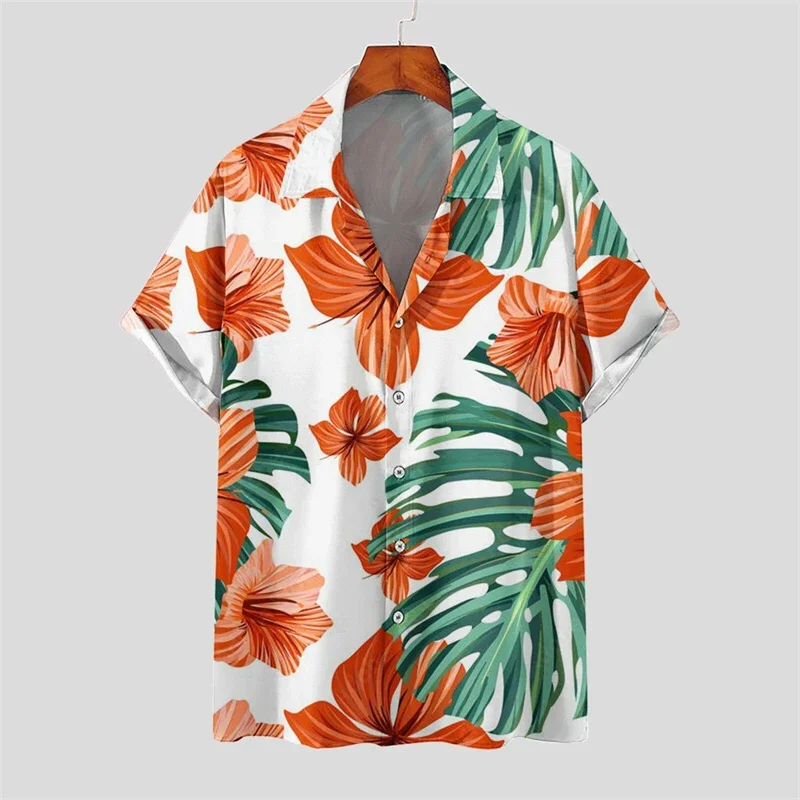 

Tropical Plants Pattern Aloha Shirt For Men Flowers Leaves 3D Printed Blouse Short Sleeve Street Loose Lapel Top Hawaiian Shirts