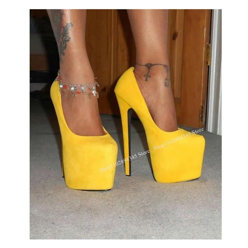 Yellow Slip On Shallow Pumps Cut Out Thin High Heel Platform Fashionable Sexy Cool Summer Big Size Woman Shoes Zapatillas Mujer