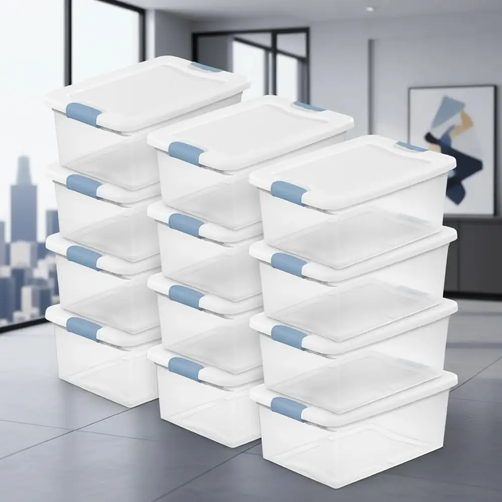 

12-Pack Clear Plastic Storage Boxes with Lids - 15 Quart, Heavy-Duty for Closet, Bathroom, and Office